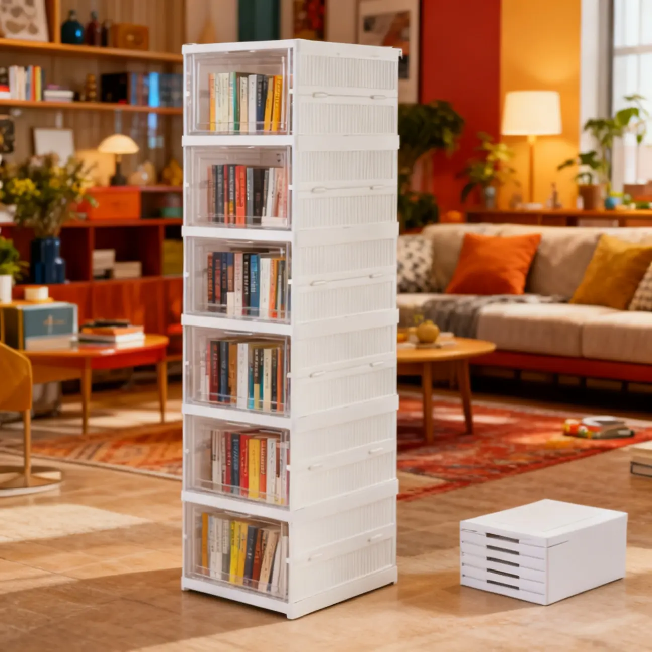 1 Piece Multi-functional Foldable Bookshelf - 3 layers, 6 layers, dual specifications - Transparent for visibility, no assembly required - Entryway / Bedroom storage cabinet for scattered books and items