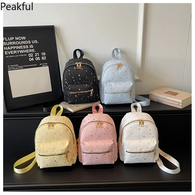 Pastel Multi-Color Star Mini Backpack Purse, Front pocket for lipsticks & small gadgets, durable stitching, perfect for shopping sprees, café hangouts and amusement park outings