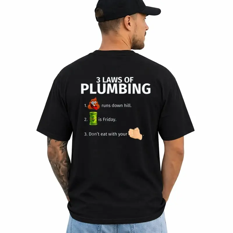 3 Laws of Plumbing Funny Plumber Shirt Plumbing Humor Tee, Short Sleeve Printed Graphic Shirt, Daily Casual  Menswear