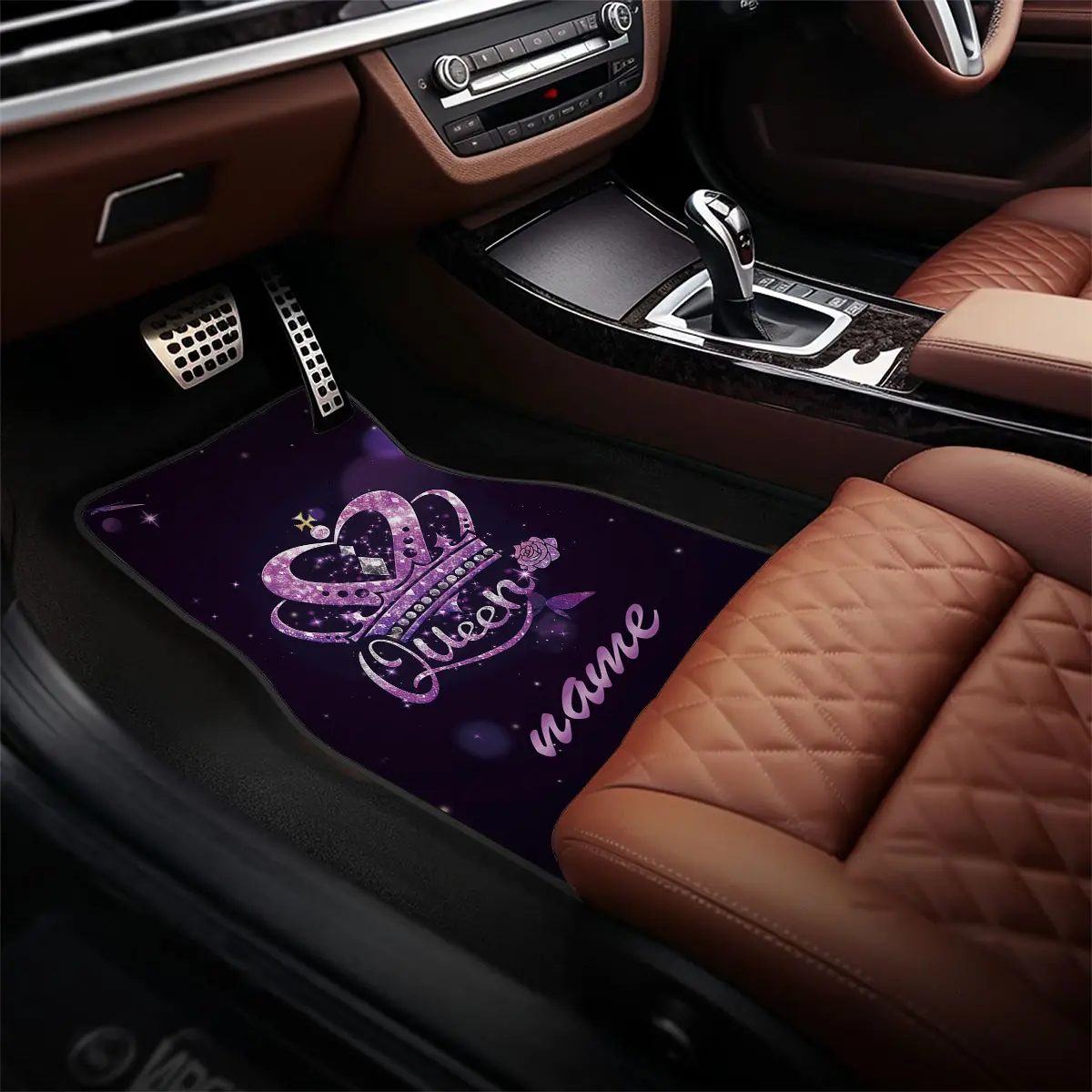 4-piece set of customizable car floor mats with names and numbers, featuring a personalized crown design The perfect gift for New Year and Valentine's Day. Easy-to-clean interior accessories, exquisite appearance, suitable for cars, trucks, and SUVs, idea