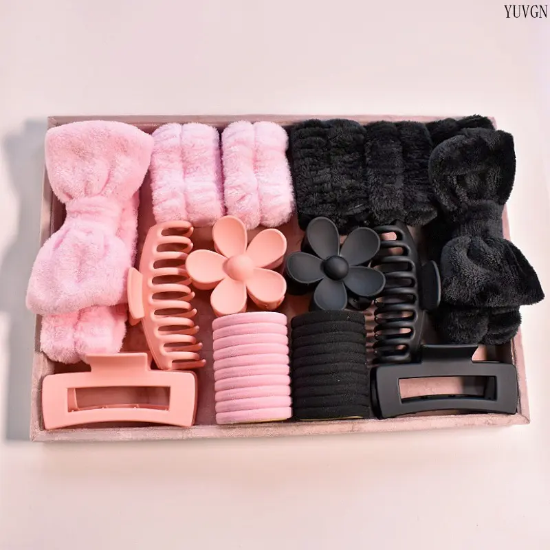 16Pcs Hair Accessories Set, Fluffy Plush Bow Scrunchies, Matte Flower & Hollow Rectangle Hair Claw Clips, Elastic Hair Ties, Multi Styles Daily Hair Decor Kit for Women Girls