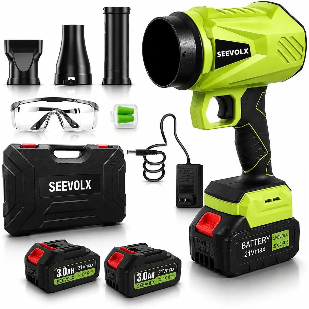 Seevolx Cordless Handheld Turbo Jet Leaf Blower - 2*21V MAX Batteries Included, High-Power Electric Air Duster for Garden Leaf Blow Cleanup, Cordless Freedom for Cleaning Tasks, Home Improvement Gift Idea, Cells