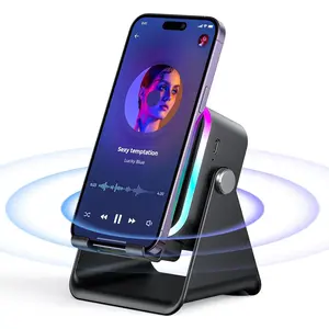 Induction Speaker with Phone Stand 5 in 1 Wireless Bluetooth Audio for iPhone Android Phone Amplifier with Rechargeable Colorful Light, Birthday Gifts for Men Women Teens (Black)