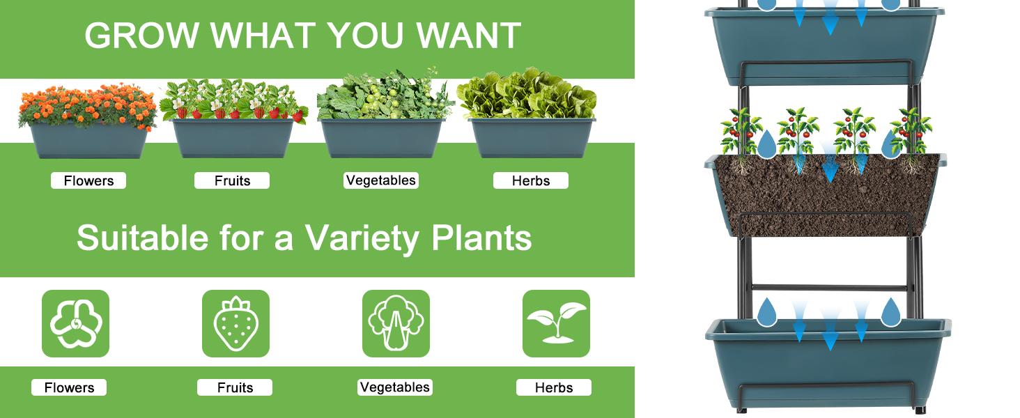 5 Tier Vertical Raised Bed Planter Box, Vertical Raised Bed with Drainage Holes for Indoor Herbs Flowers Vegetables Plants,Green