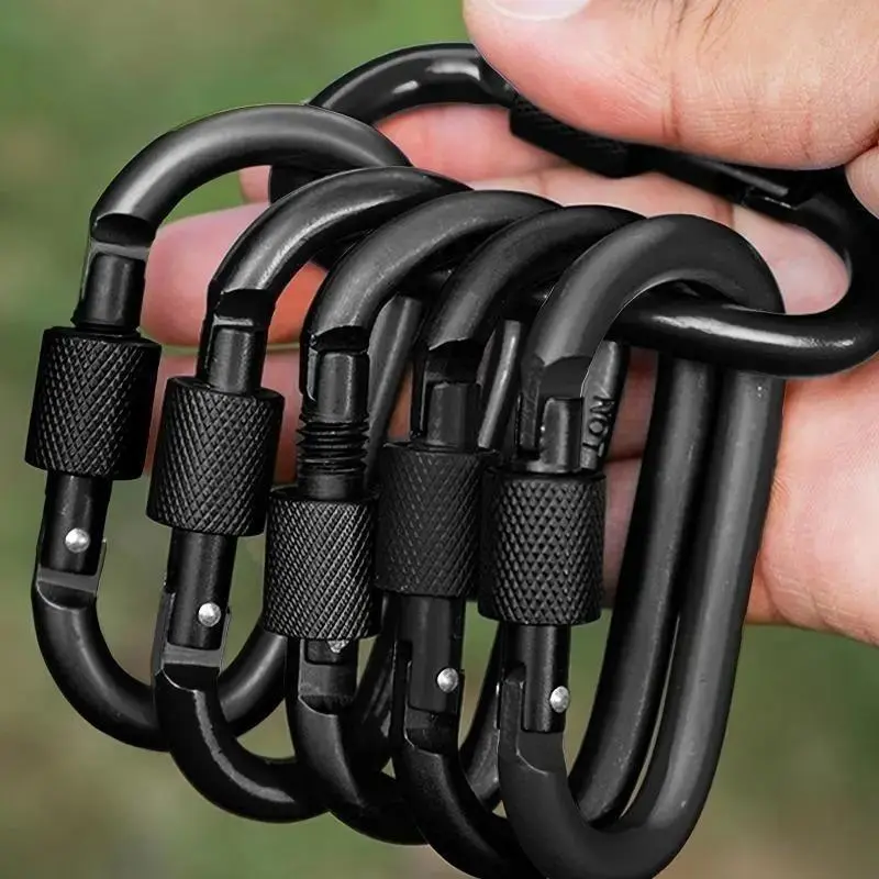 D-Shaped Metal Carabiners with Snap Lock, 6, 8, or 12 Pack of Clips for Camping, Fishing, & Keychains, Hiking, Carabiner Clip, Outdoor, Climbing, Multi-Use, Functional, Outdoor Gear, Aluminum Alloy, Spring Hook, Set Sizes