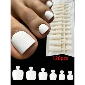120Pcs  Short Square Pure White Press On Toenails, Full Cover Glossy Fake Toe Nail Tips, 12 Sizes Pre‑Shaped Artificial Toenails For Women Summer Beach DIY Salon Foot Manicure