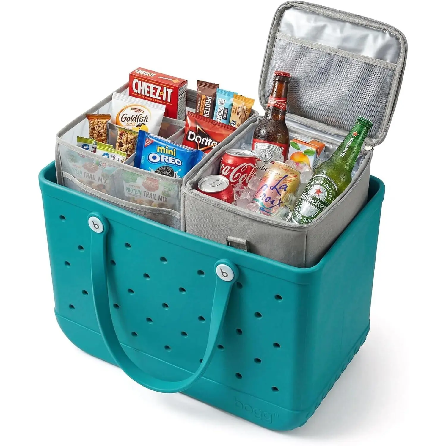 Insulated Cooler Organizer Insert Compatible with XL Bogg Bag,2-in-1 Dry-Wet Separate Tote Insert Leakproof Cooler&Mesh Storage Bag,Bogg Bag Accessories for Beach,Camping