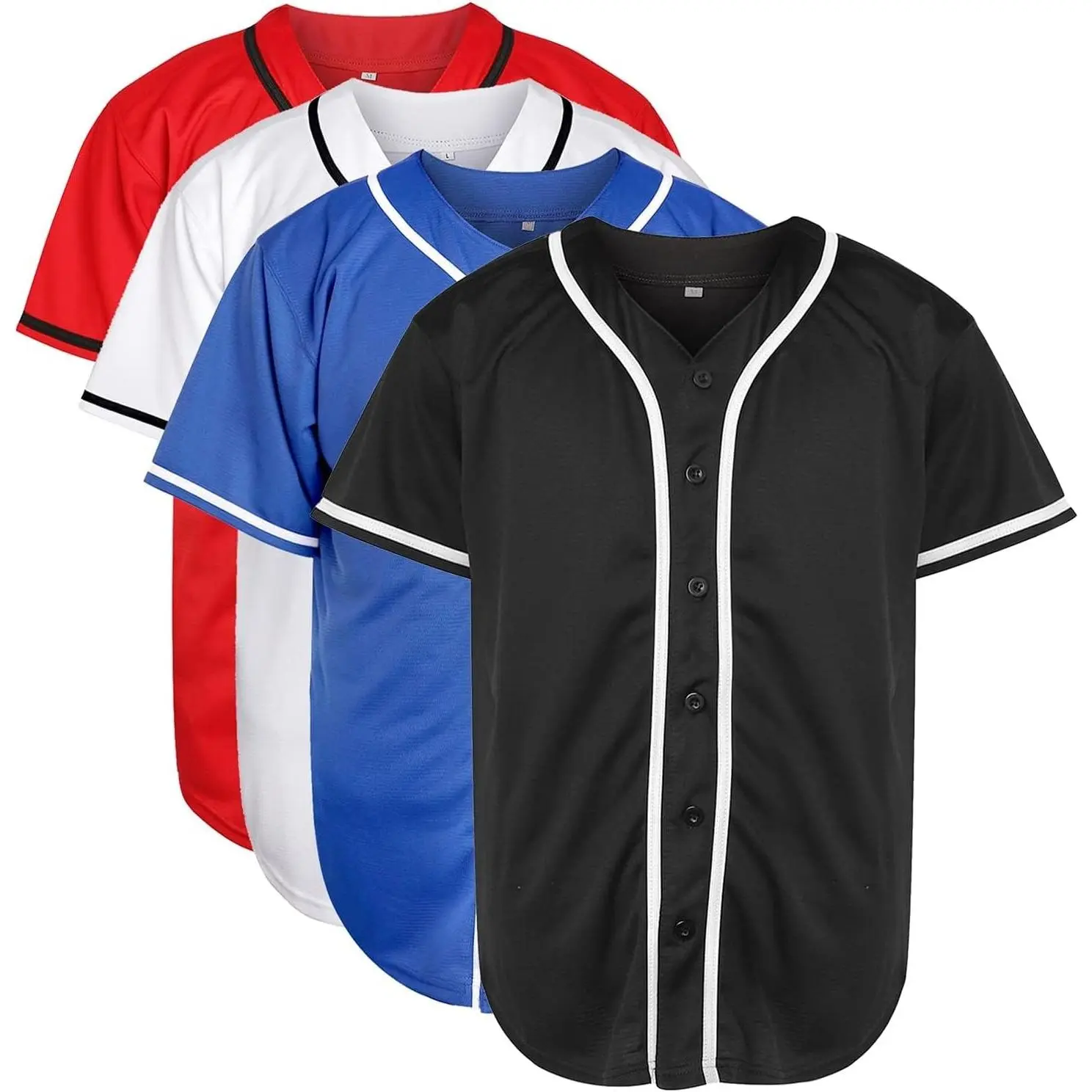 Blank Plain Hip Hop Hipster Button Down Baseball Jersey, Short Sleeve Active T Shirts