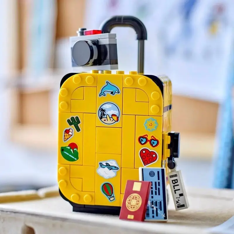 Build your dream trip！Yellow Suitcase Building Blocks Set，Fun Home Decor Ornament Perfect Vibe ，Great Birthday Gift.