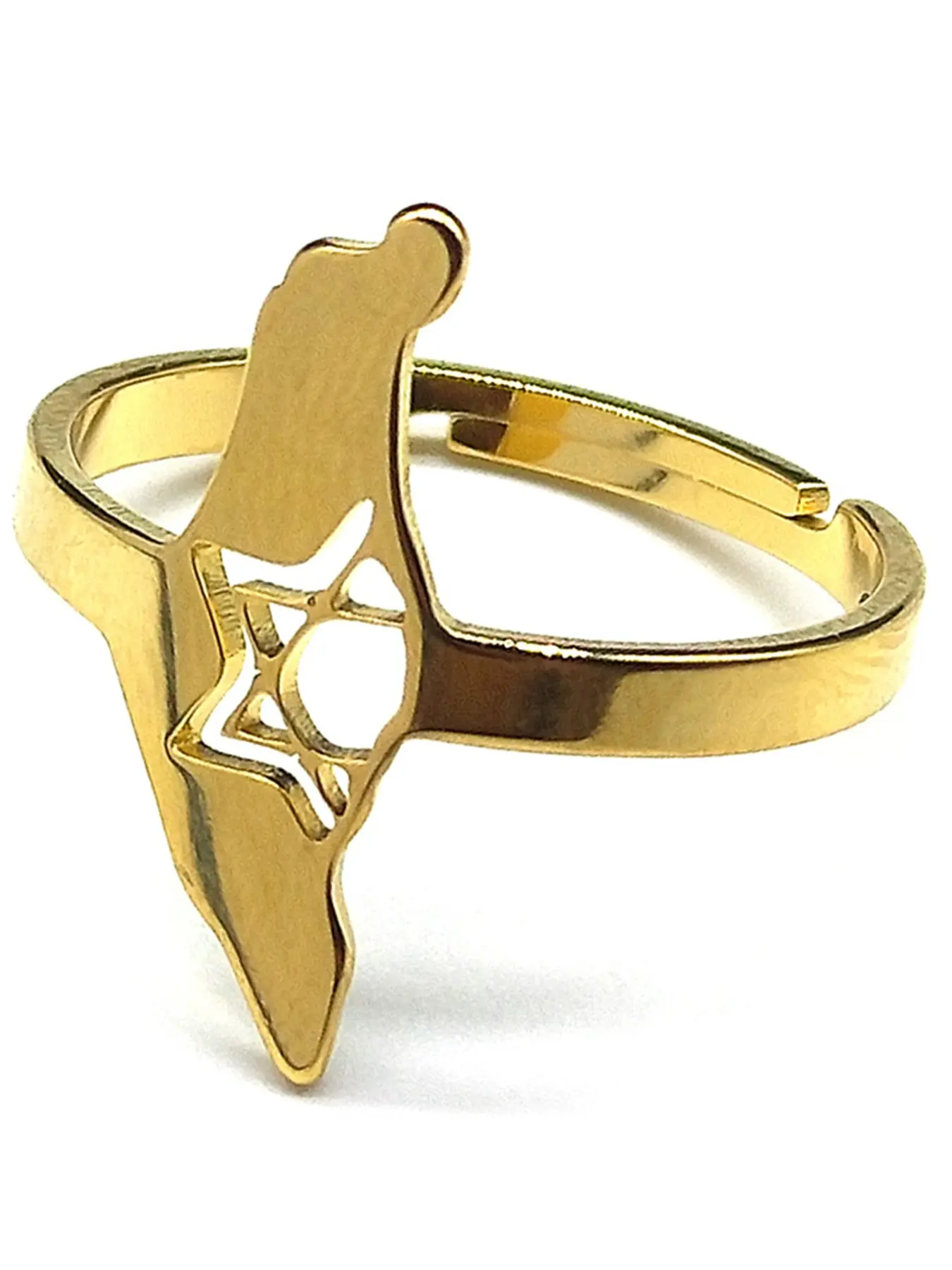 Adjustable Israel Map Country  Rings for Women Men Stainless Steel Gold Color Magen Jewish Star of David Finger Ring Gift