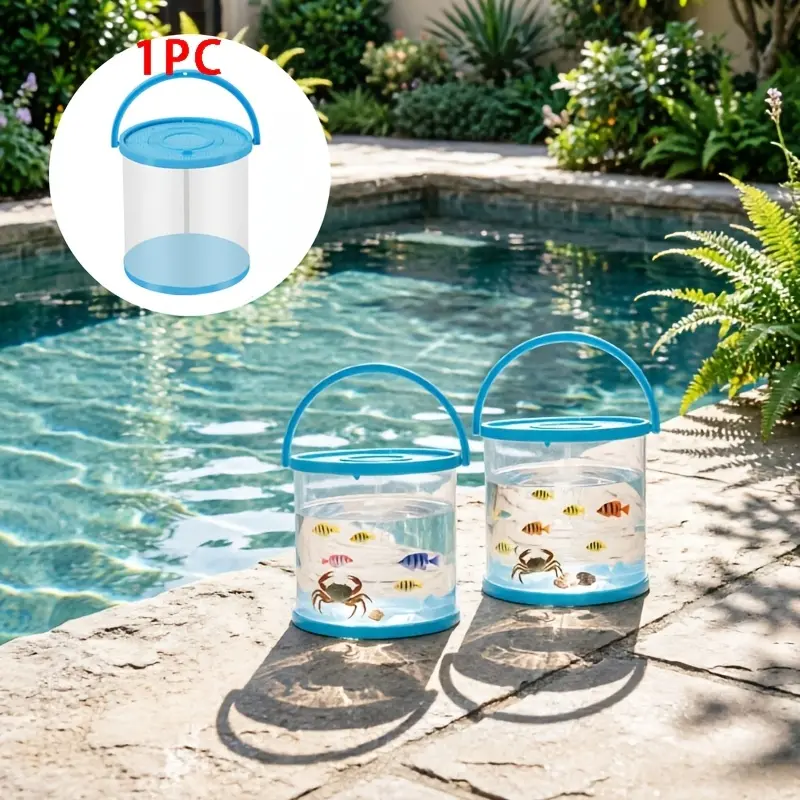 1PC foldable small aquarium, plastic portable fish tank with lid, Visual Water Tank, transparent fish transportation container, fishing bucket for fishing, beach travel, lakes, outdoor activities, blue