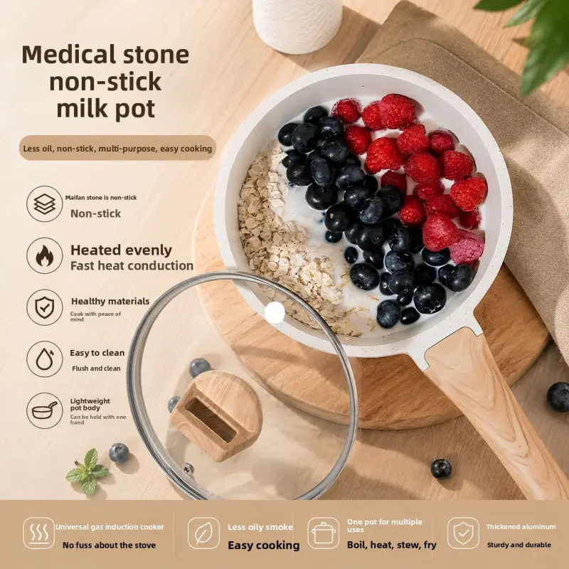 1pc Maifan Stone Cookware Set, Non-stick Wok & Frying Pan Combo, Suitable for Gas and Induction Stoves