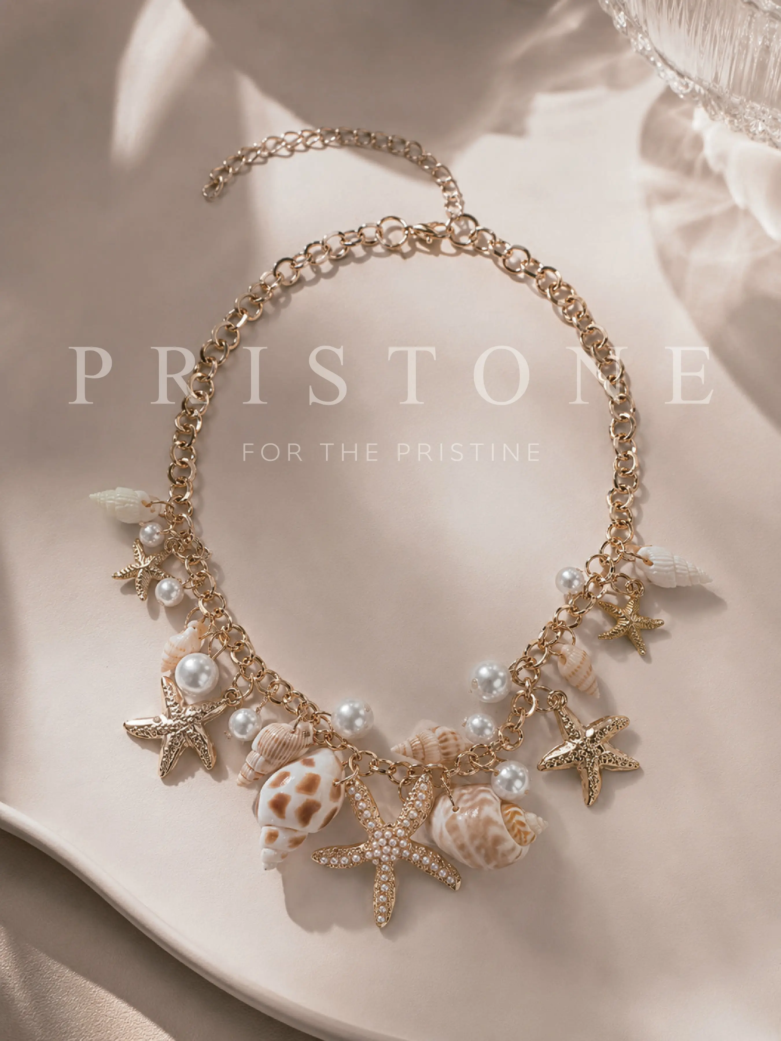 Seashell Necklace with Starfish Pendant, Elegant Chain & Link Design, Summer Vacation Style Women's Accessory