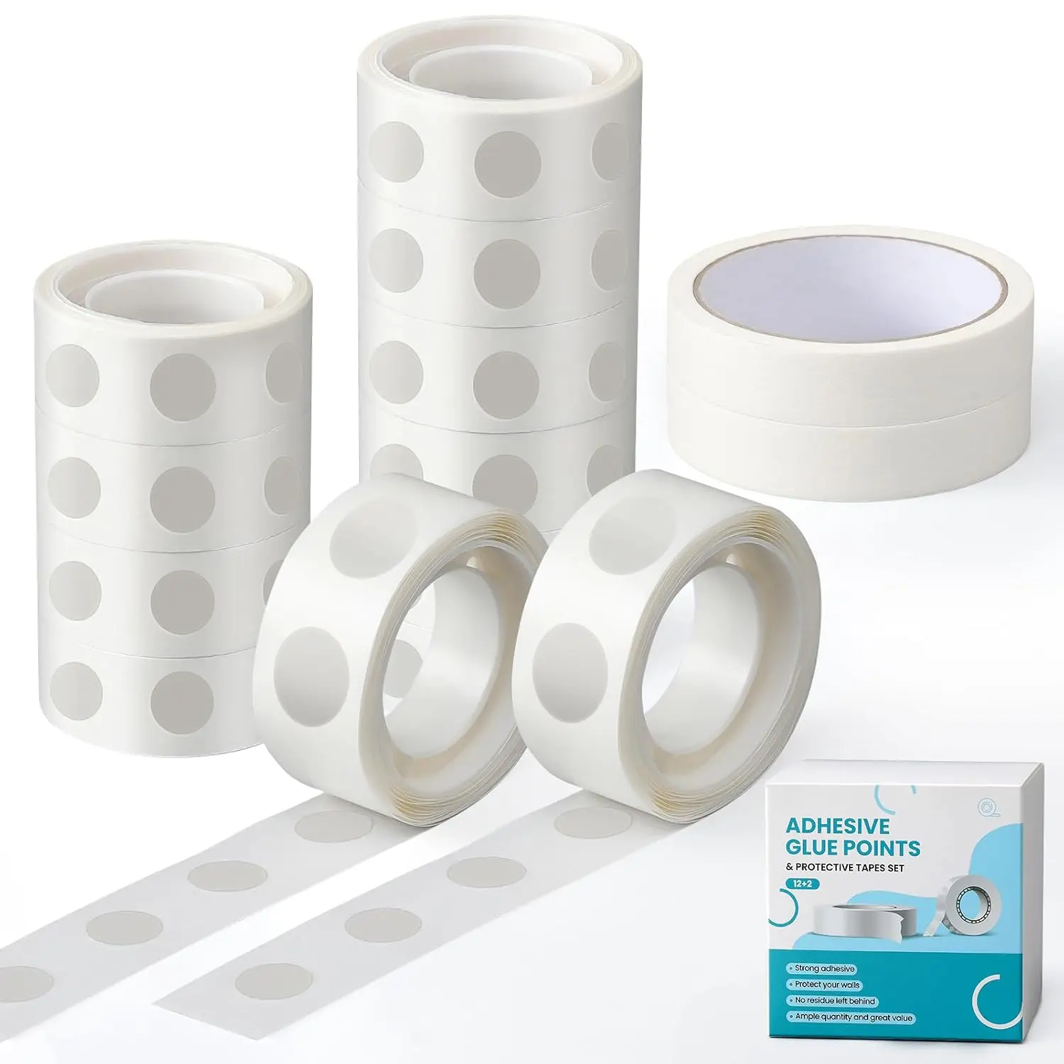 Wall-Safe Balloon Glue Dots Set, 1200 count 12mm Removable Glue Points with 131ft Masking Tape, No  Decoration Kit for Birthday Party, Wedding, Photos & DIY Crafts, for Party Planners & Families