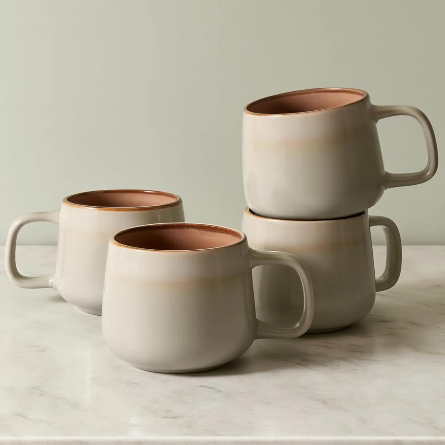Ava Nord Set of 4 12 oz Stoneware Ceramic Coffee Mugs, Lead-Free Non-Toxic with Comfortable Handle, Microwave & Dishwasher Safe, Nordic Aesthetic Design for Tea Latte, Sage Ash
