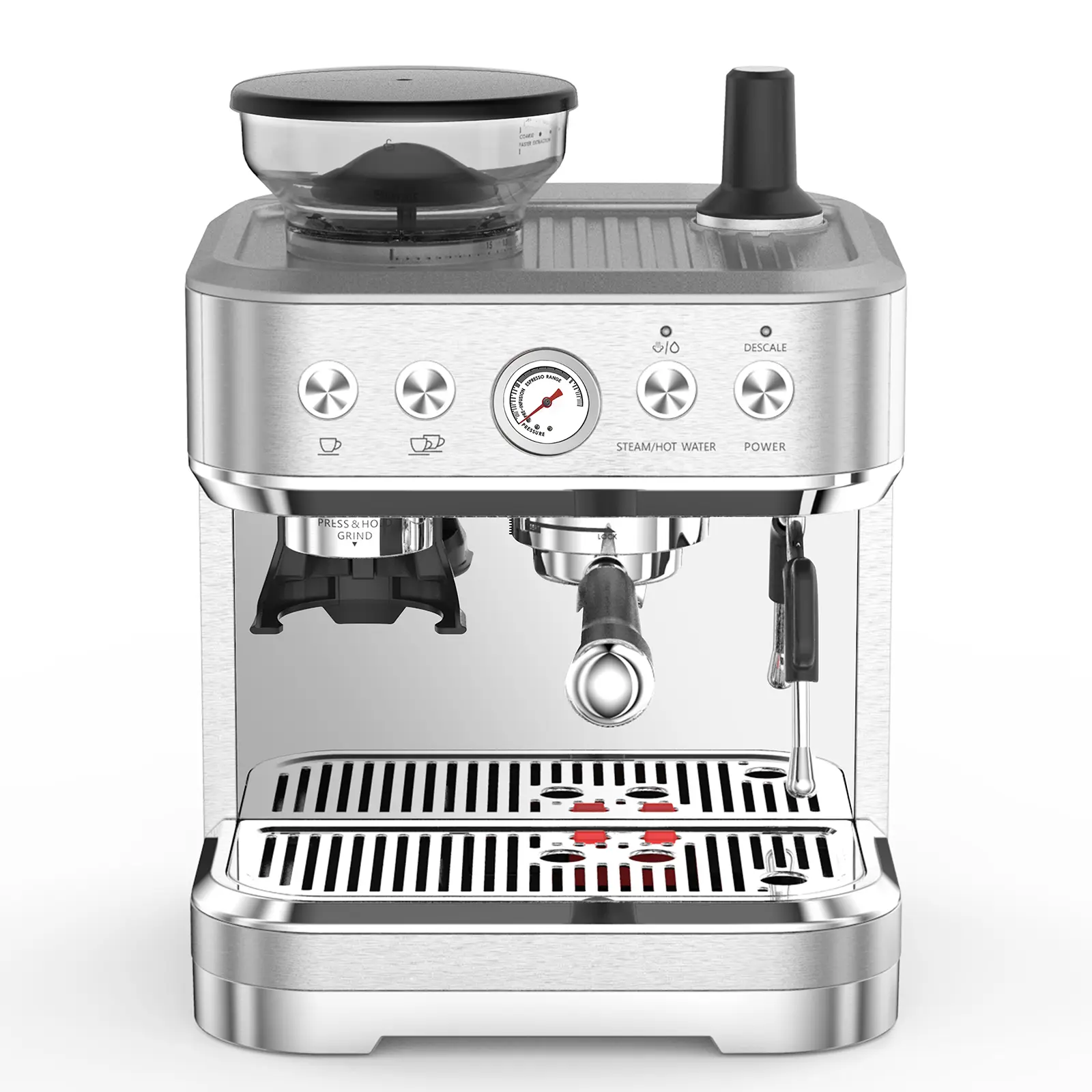 Silver‑Plated Stainless Steel Bean‑to‑Cup Espresso Machine, Built‑in Coffee Bean Grinder, All‑in‑One Milk Frother Coffee Maker for Latte, Cappuccino and Home‑Made Espresso
