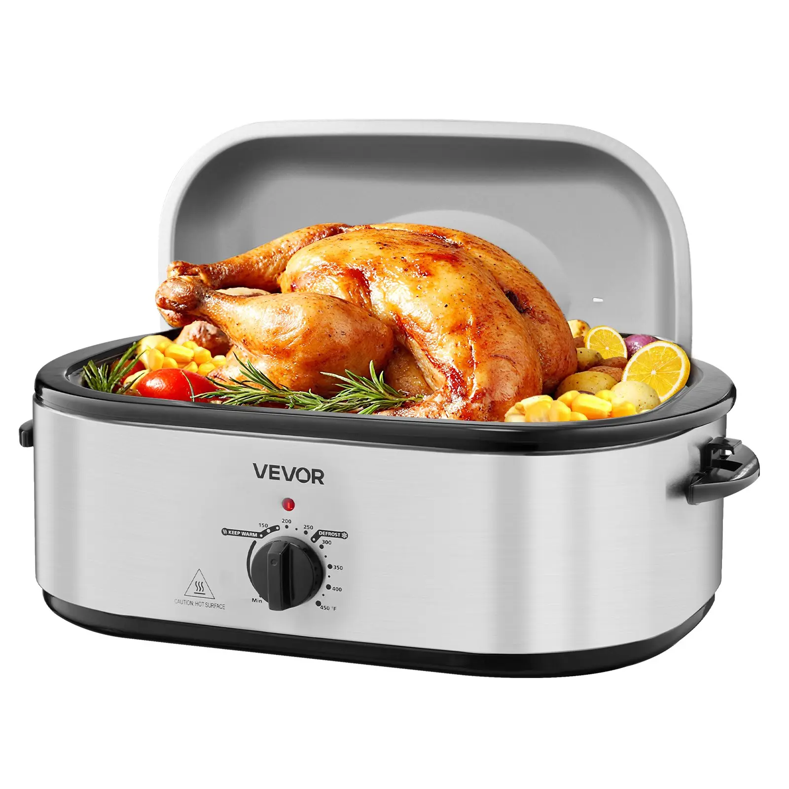 VEVOR Roaster Oven, 22QT Electric Roasting Pan, 150-450 Adjustable Temperature Multifunctional Electric Roaster Oven with Self-Basting Lid, Defrost Warm Function for Holiday Meal, Fits 26lb Turkey