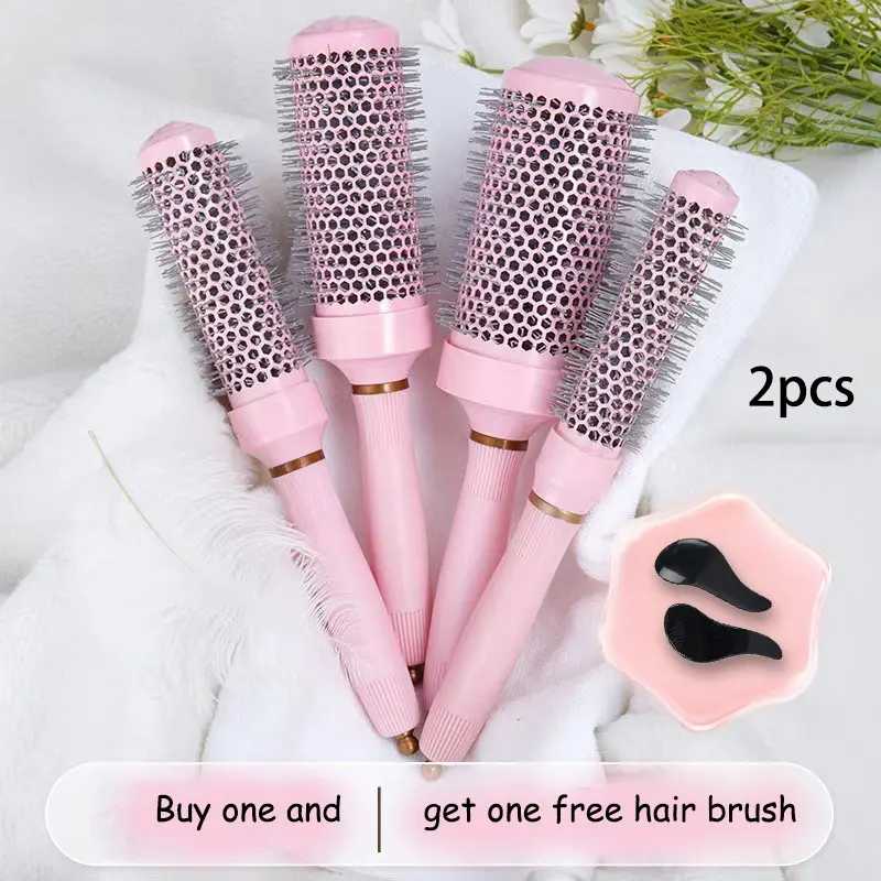 Professional Ceramic Round Blowout Brush Set, Anti-Static Hair Brush, Nylon Bristles, Abs Handle, Salon Grade Tool, 2pcs Hair Styling Brushes
