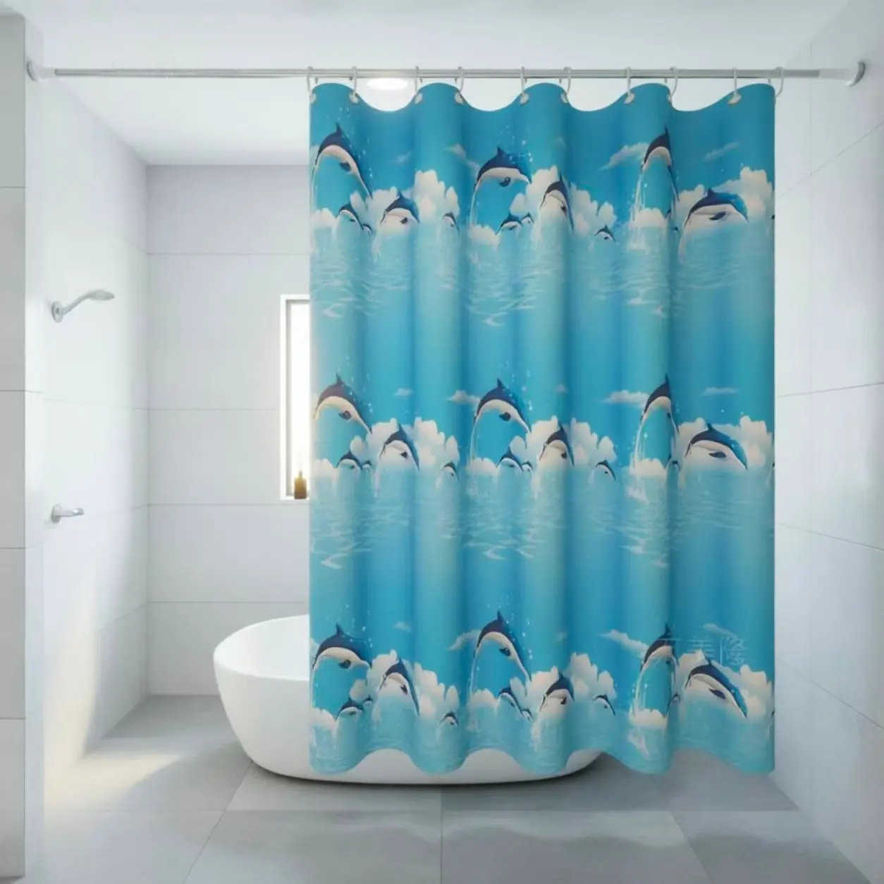 Dolphin Bathroom Curtain, Peva Material, Easy Clean, Full Season Bath Decor, Privacy Barrier, Quick Dry, Washable, No Drilling Design, Modern Shower Curtain