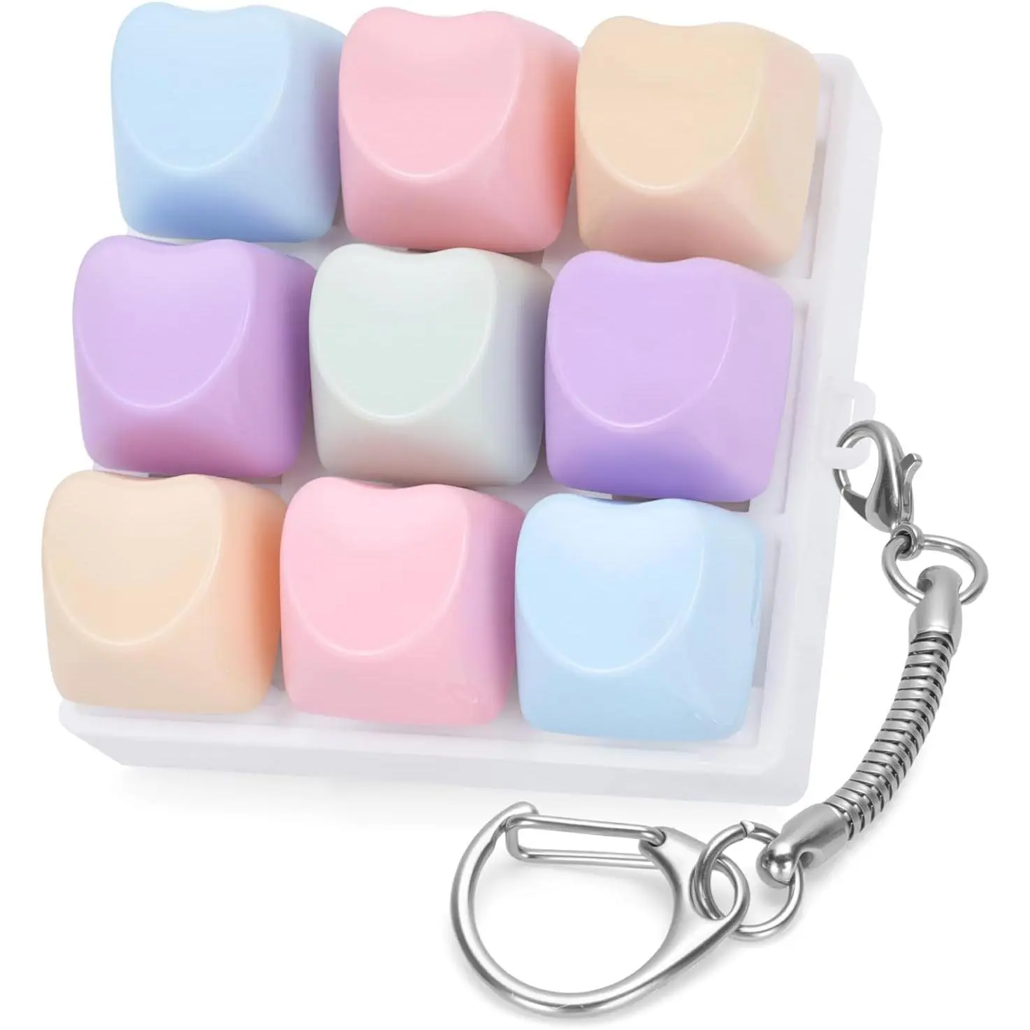 Heart Shape Keyboard Clicker Keychain Fidget Toy - Detachable, 9-in-1 Stress Reliever for Adults with ASMR Effects (Macaron-1, 1P)