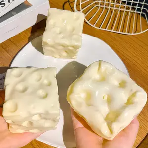Yellow Squishy Cheese Block Squishies - 6cm Moldable Fidgets with Squeeze Feature, Ideal for Play and Relaxation, Home Decor Statue Figurine