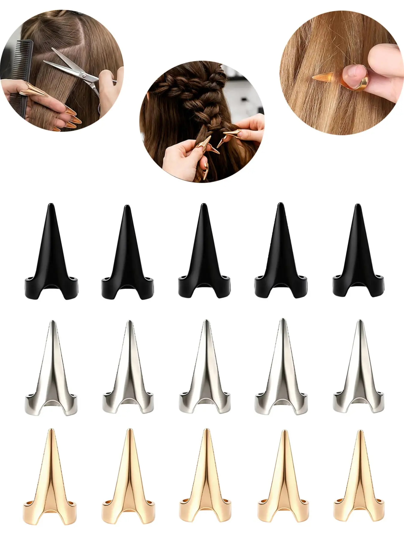 15pcs Halloween Metal Finger Cuffs, Punk Rock Nail Armor, Gothic Claw Tips, Hair Braiding Tools, Unique Accessories for Festive Looks Set