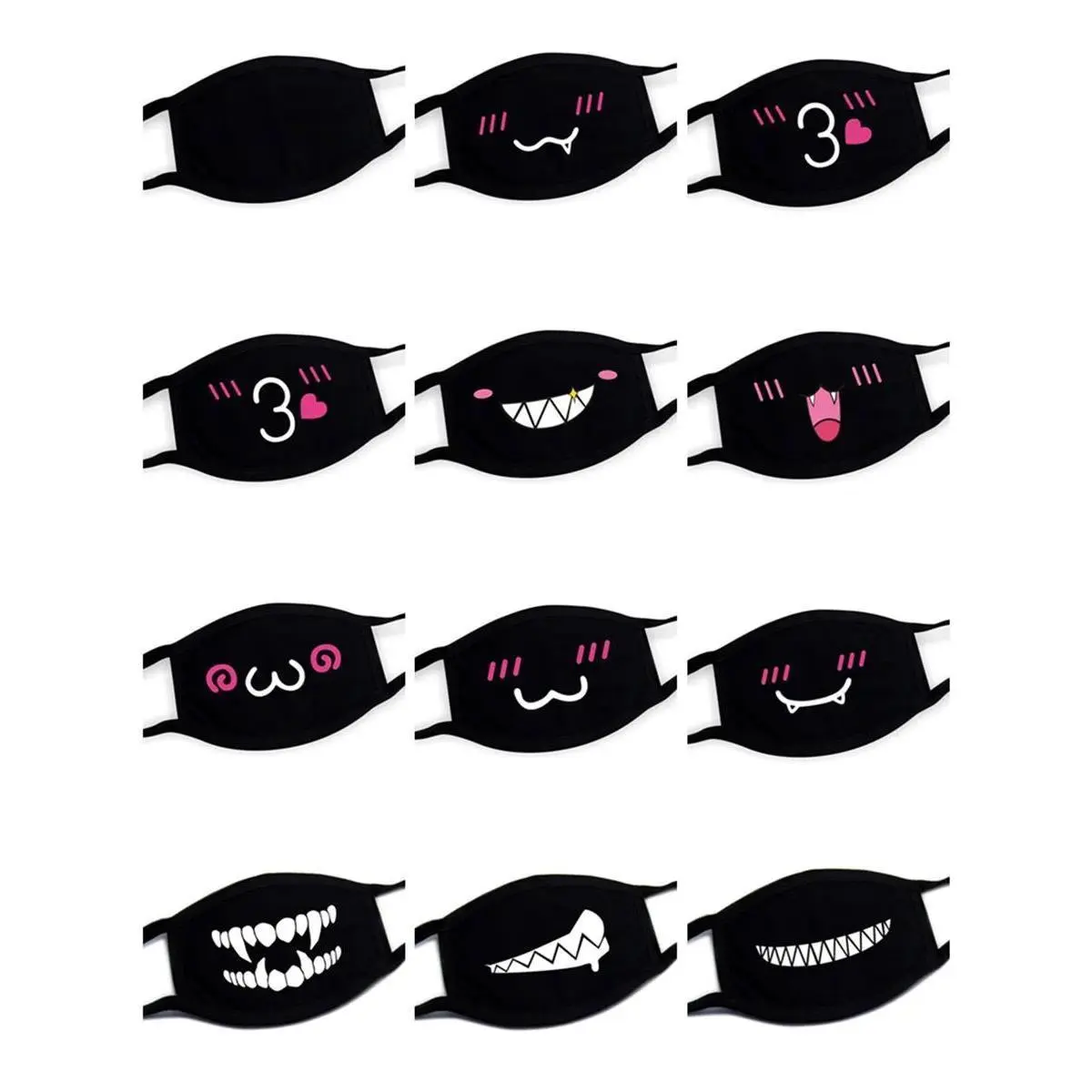 Funny Expression Creative Anime Party Mouth Face Mask For Mouth Black Unisex Kpop Riding Dustproof Breathable Kawaii Cute Mask