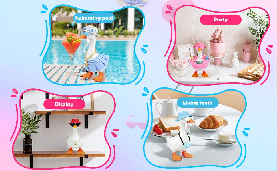 Desk Goose Outfits 7 Inches, 16PCS Mini Desk Goose Clothes with Hats, Sunglasses, Bikini,Swimming Ring, Dresses for Magnetic Porch Goose Key Holder Decor & Office Gifts
