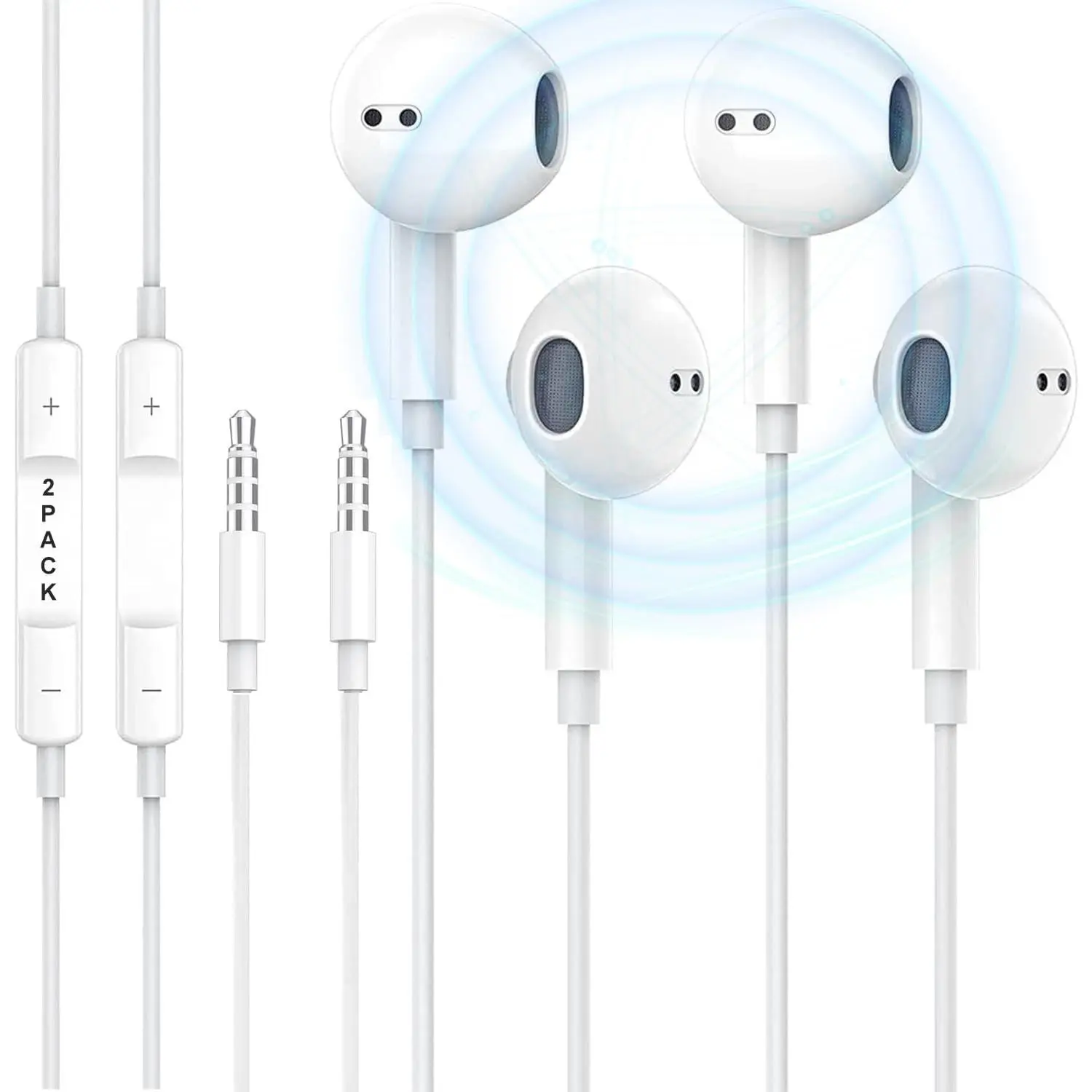 2 Pack Wired Headphones for iPhone Earbuds with 3.5mm Plug Earphones Built-in Microphone & Volume Control Compatible with iPhone/iPad/Android/Laptop/PC and Other 3.5mm Jack Devices