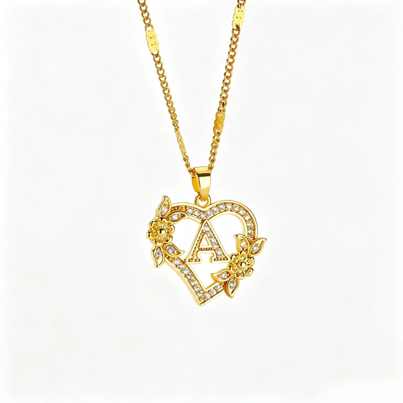 New Fashion Letter Detail Heart Shaped Pendant Necklace, Love Necklace for Women for Summer, Rhinestone & Flower Decor Stainless Steel Matching Necklace Jewelry, Girl's Temperament Cloths Accessory for Daily Wear