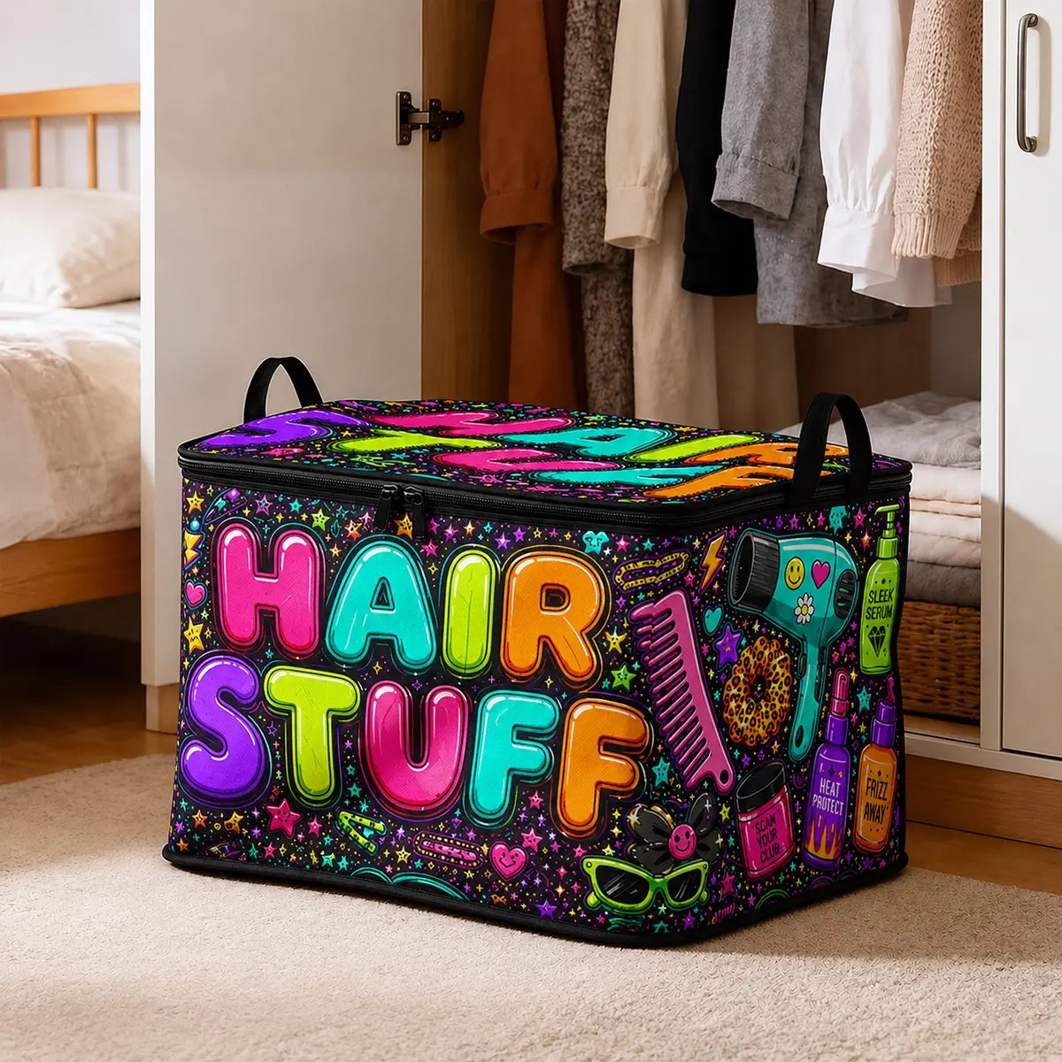 1 Piece Hair Stuff Storage Box, Closet Large Capacity Foldable Organizer, Modern Design Reusable Fabric Storage Organizer, Ideal for Home, Bedroom, Office and Dormitory, Storage Container