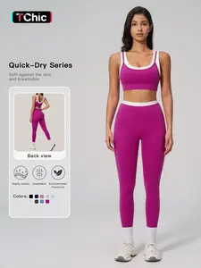 Women's Two-Piece Colorblock Yoga Set, High-Waisted Ribbed Casual Fitness Sportswear, Versatile Gym Workout, Ribbed Activewear