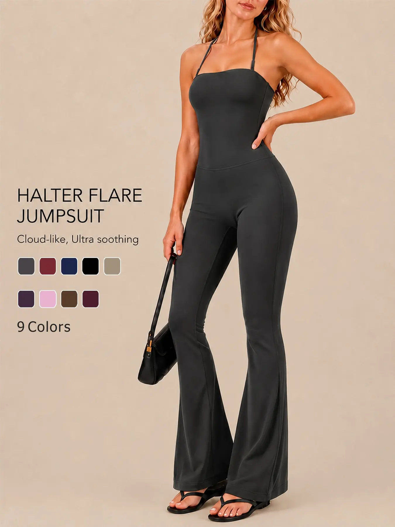 Women’s Athletic Jumpsuit, Sporty Comfy Jumpsuit Solid Color Halter Strap One Piece Jumpsuit Soft Comfortable Breathable High Stretch High Waist Wide Leg Pants Shaping Yoga Outfit for Gym Training Cycling Daily Going Out Casual Travel Versatile Jumpsuit
