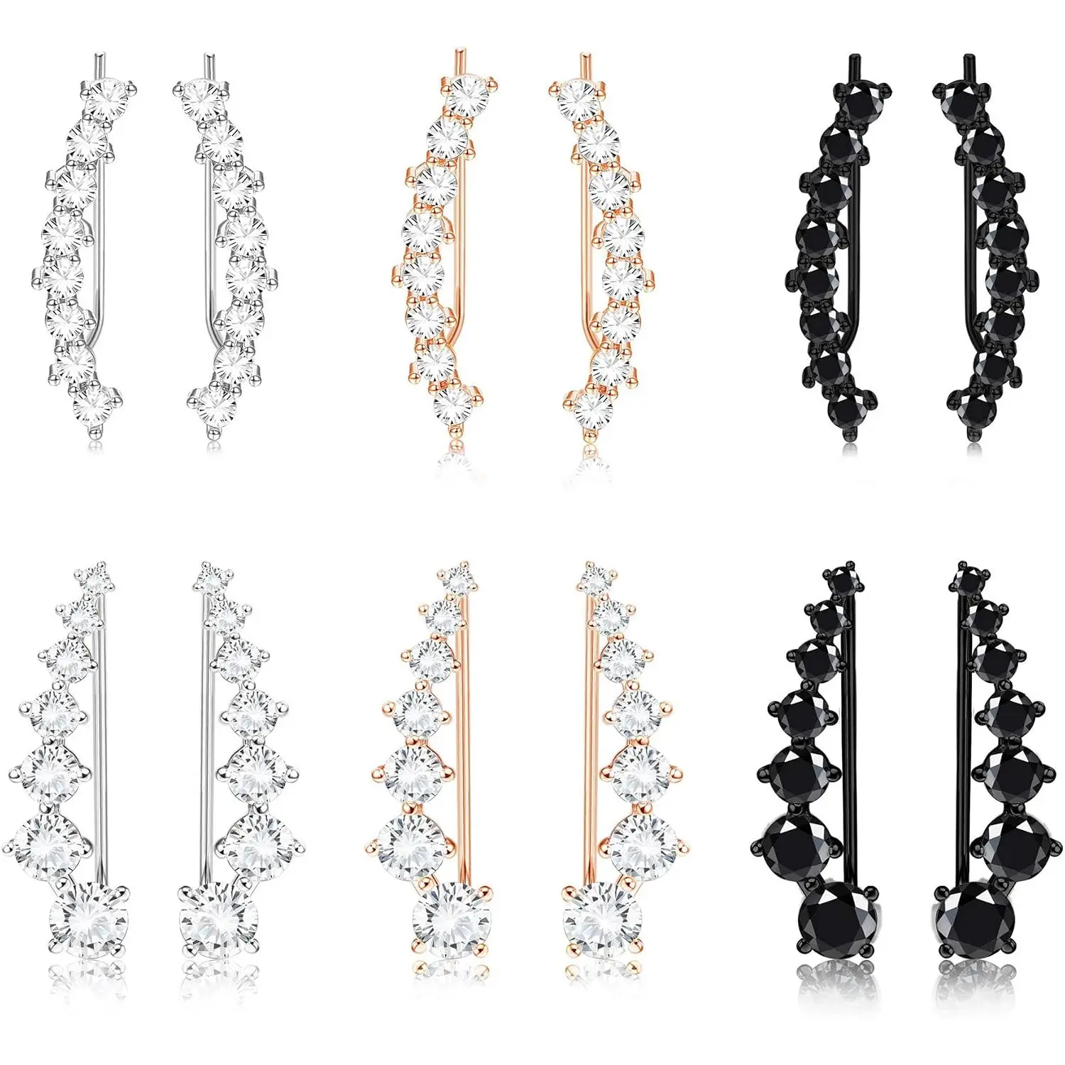 6 Pairs Ear Crawler Earrings for Women, Cubic Zirconia Cuff Climber Earrings