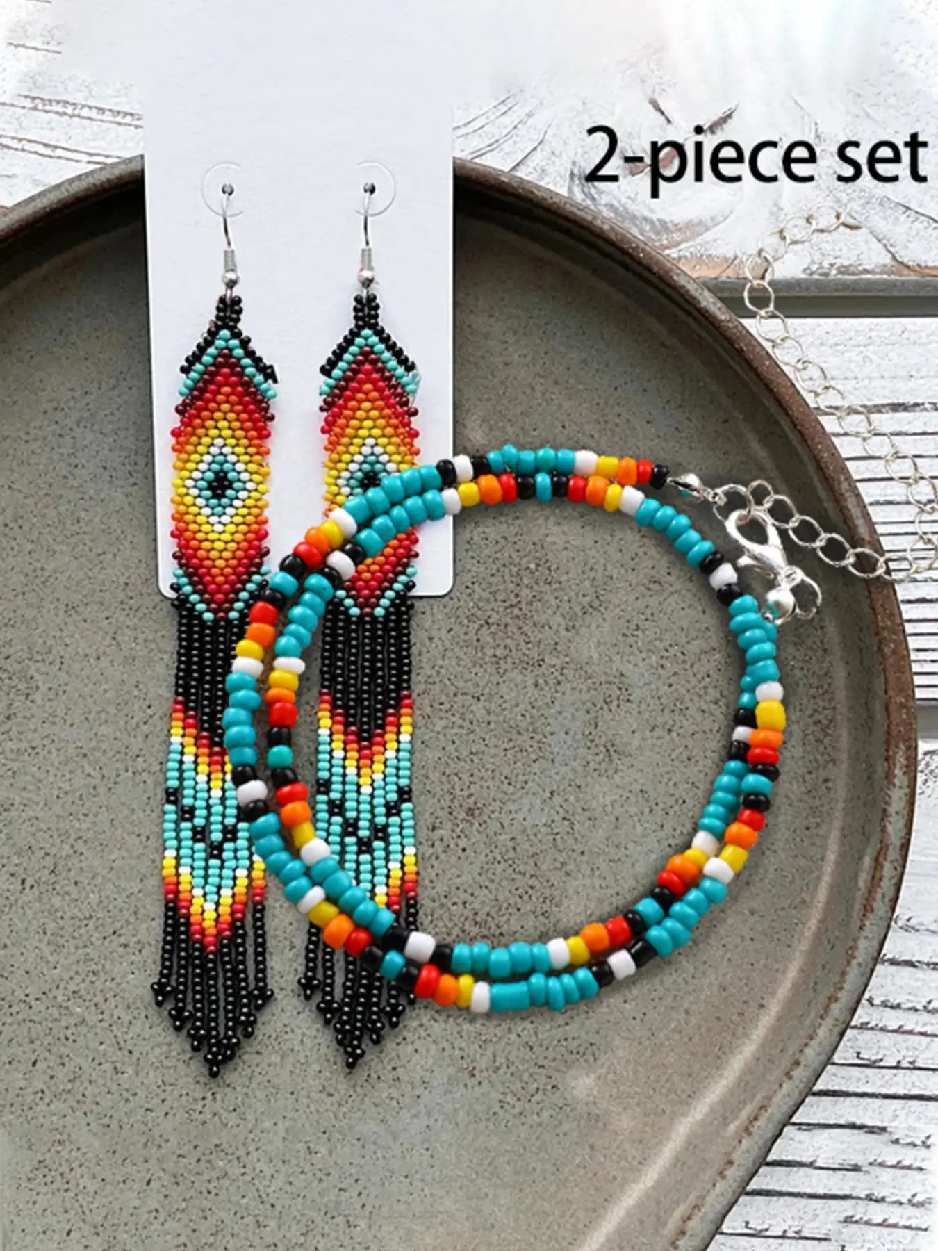 Boho Handmade Totem Fringe Earrings and Beaded Necklace Set, Necklaces Earrings Set, Perfect for Daily Wear, Beach Vacation, Gifts for Women