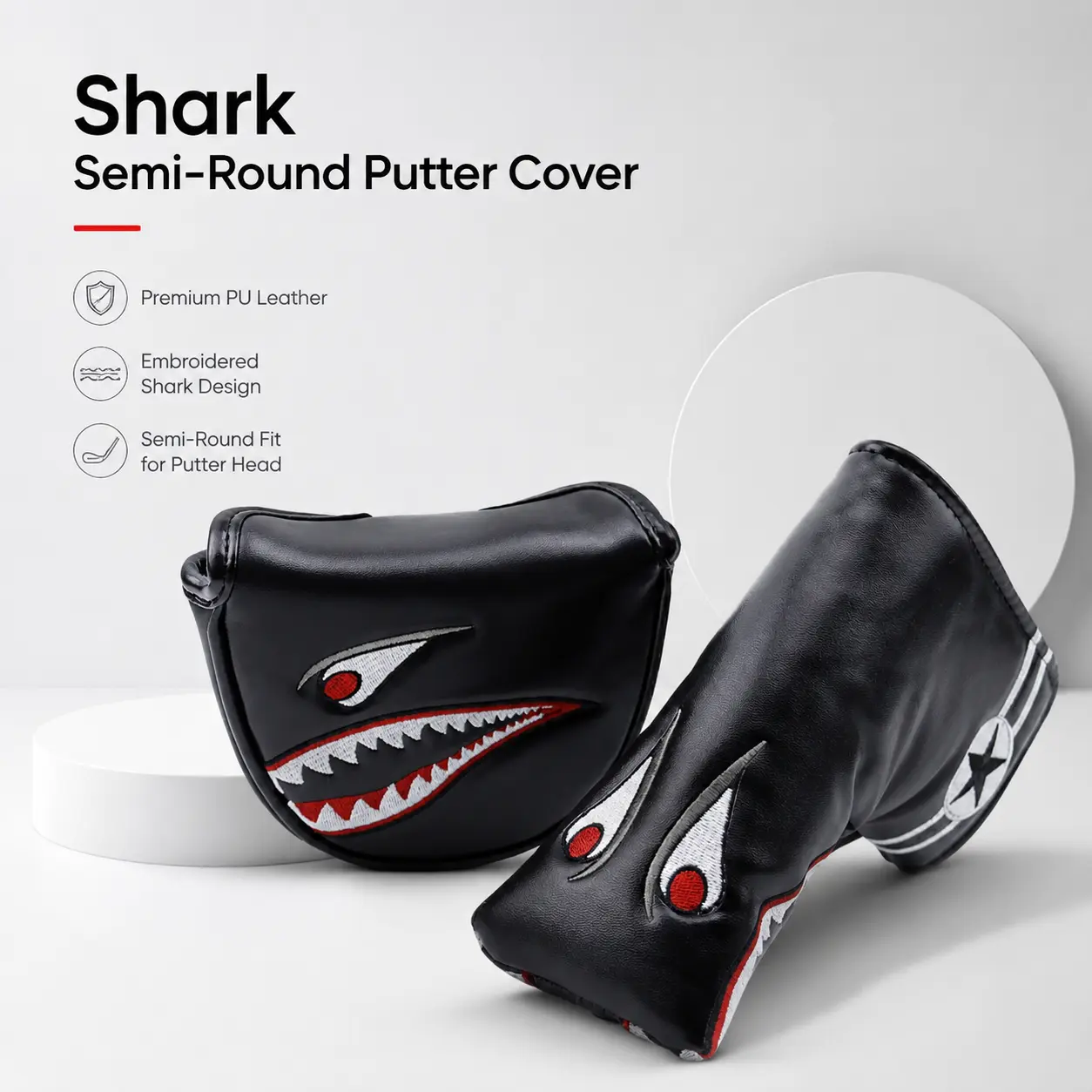 Semi-Round Shark-Design Putter Headcover, Protective Neoprene Sleeve for Standard/Mallet Putters with Secure Fit & Scratch Resistance, Golf Accessories, Scratch Res., Putter Cover, Scratch Resist.