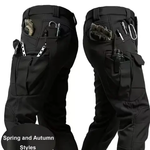 Men's Tactical Spring, Summer and Fall Thin Soft Shell Work Pants, Sporty Multi-Pocket Lightweight Casual Trousers for Outdoor Activities