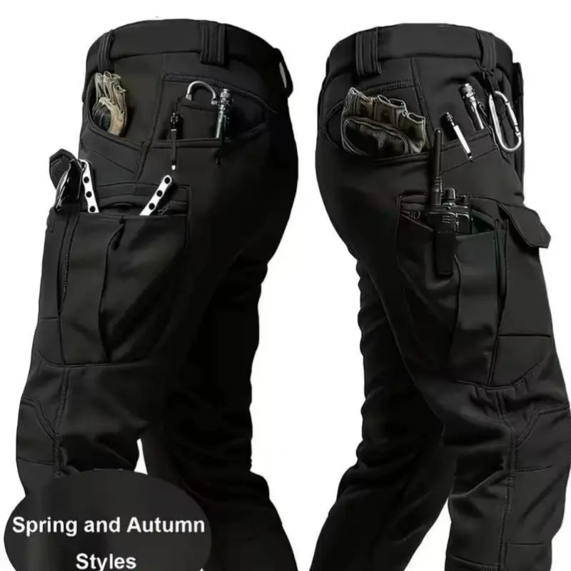 Men's Tactical Spring, Summer and Fall Thin Soft Shell Work Pants, Sporty Multi-Pocket Lightweight Casual Trousers for Outdoor Activities
