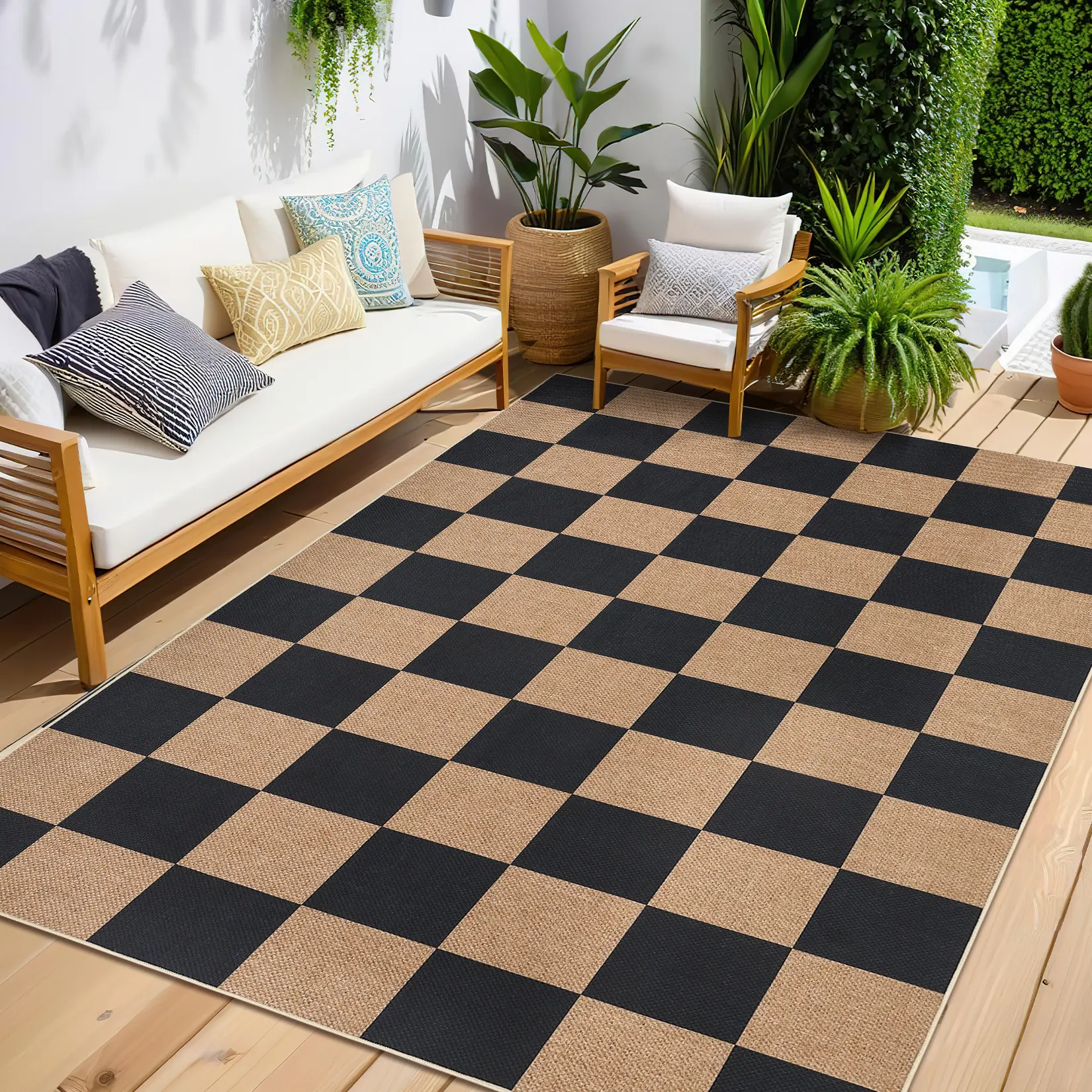 Machine Washable Geometric Checkered Area Rugs, Soft Non Slip Checkerboard Living Room Bedroom Rug Low Pile Ultra Thin Large Throw Carpet Mat for Dining Room Farmhouse Office