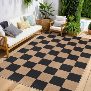 Machine Washable Geometric Checkered Area Rugs, Soft Non Slip Checkerboard Living Room Bedroom Rug Low Pile Ultra Thin Large Throw Carpet Mat for Dining Room Farmhouse Office