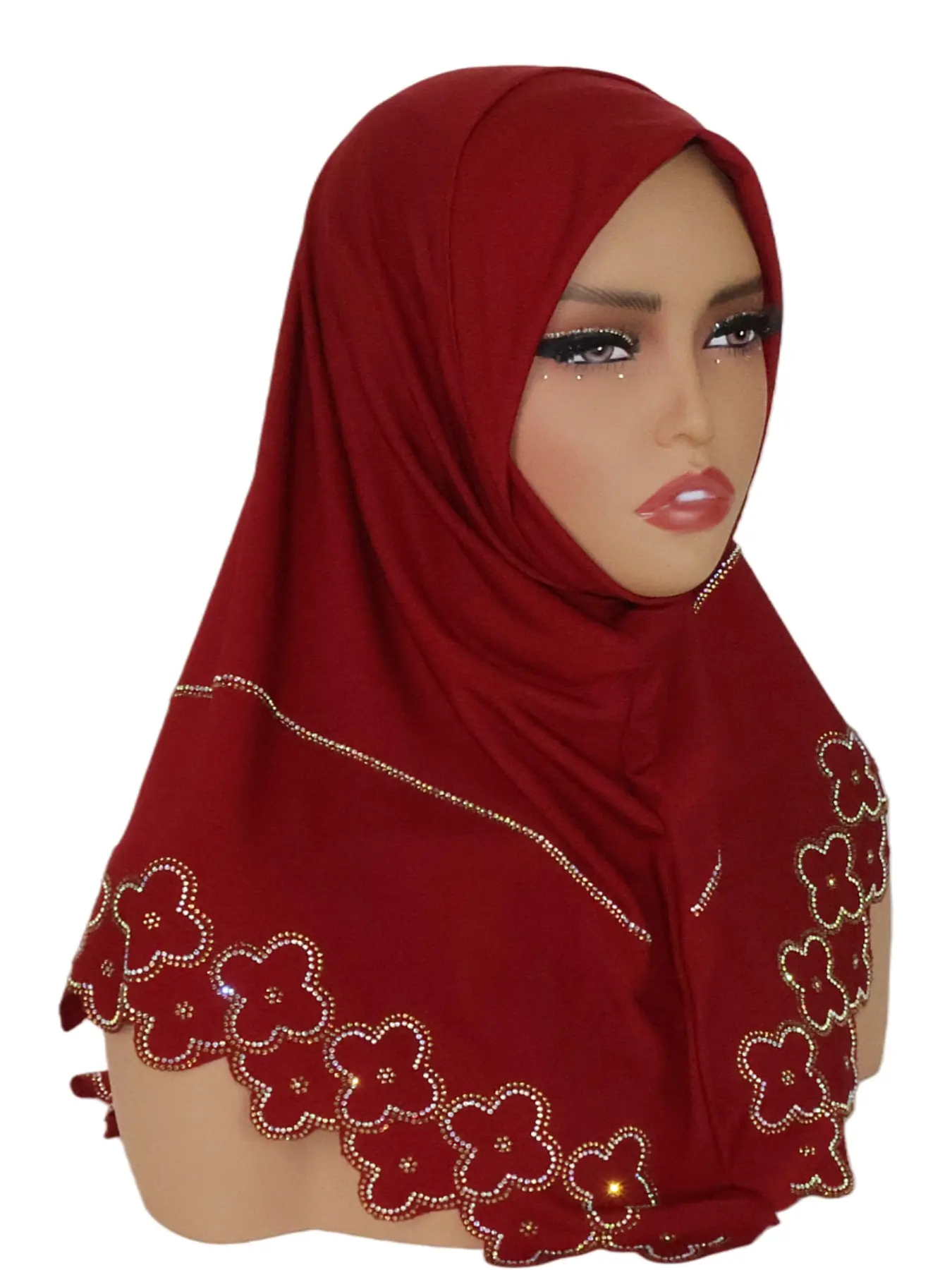 Women's Fashion Elastic Crystal Linen Modest Instant Hijab Scarf, Elegant Floral Design, Precise Edge Craftsmanship, Stylish Headwear Accessory