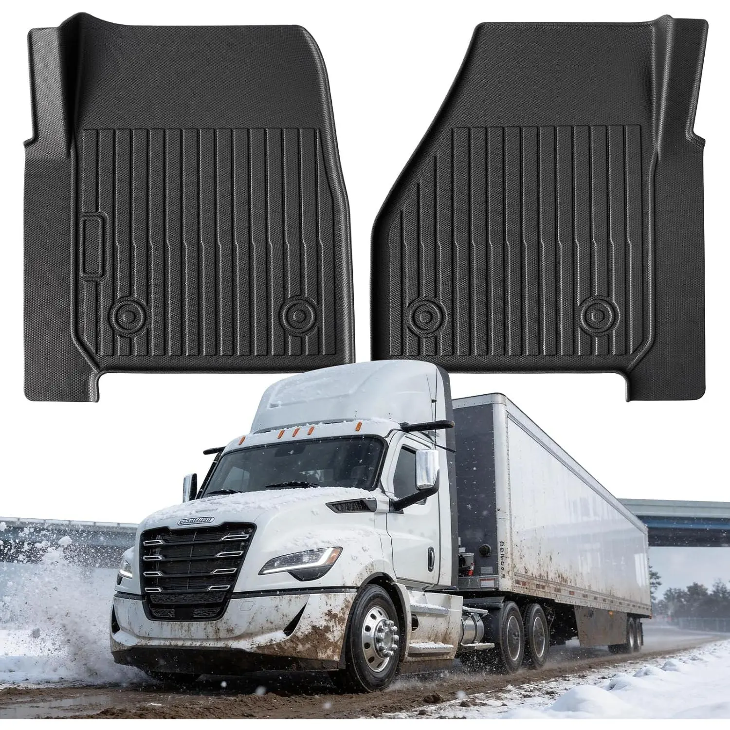 Heavy Duty Rubber Floor Mat Set for Freightliner Cascadia Series 2018-2019,2021-2026, All Weather Waterproofing Anti-Slip Grip Edge-to-Edge Cut Semi Truck Cab Interior Accessories, Tool-Free Install, Truck Drivers, Long Haul, Freightliner Cascadia 116 & 1