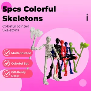 5 Piece Set Multicolor Skull Dolls, Multi-Jointed Moveable Skeleton Toys, Gift Decorative Figurines, Ideal for Gifts & Decoration, Articulating Miniatures, Collectible Figurines, Movable Figurines