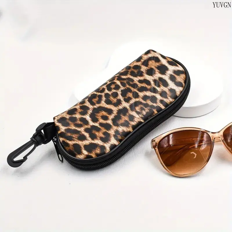 Women's Trendy Leopard Pattern Eyewear Storage Holder - Portable Sunglasses Carry Case, Christmas Holiday Gift Accessory for Travel (Sports & Outdoor Accessories Compatible)