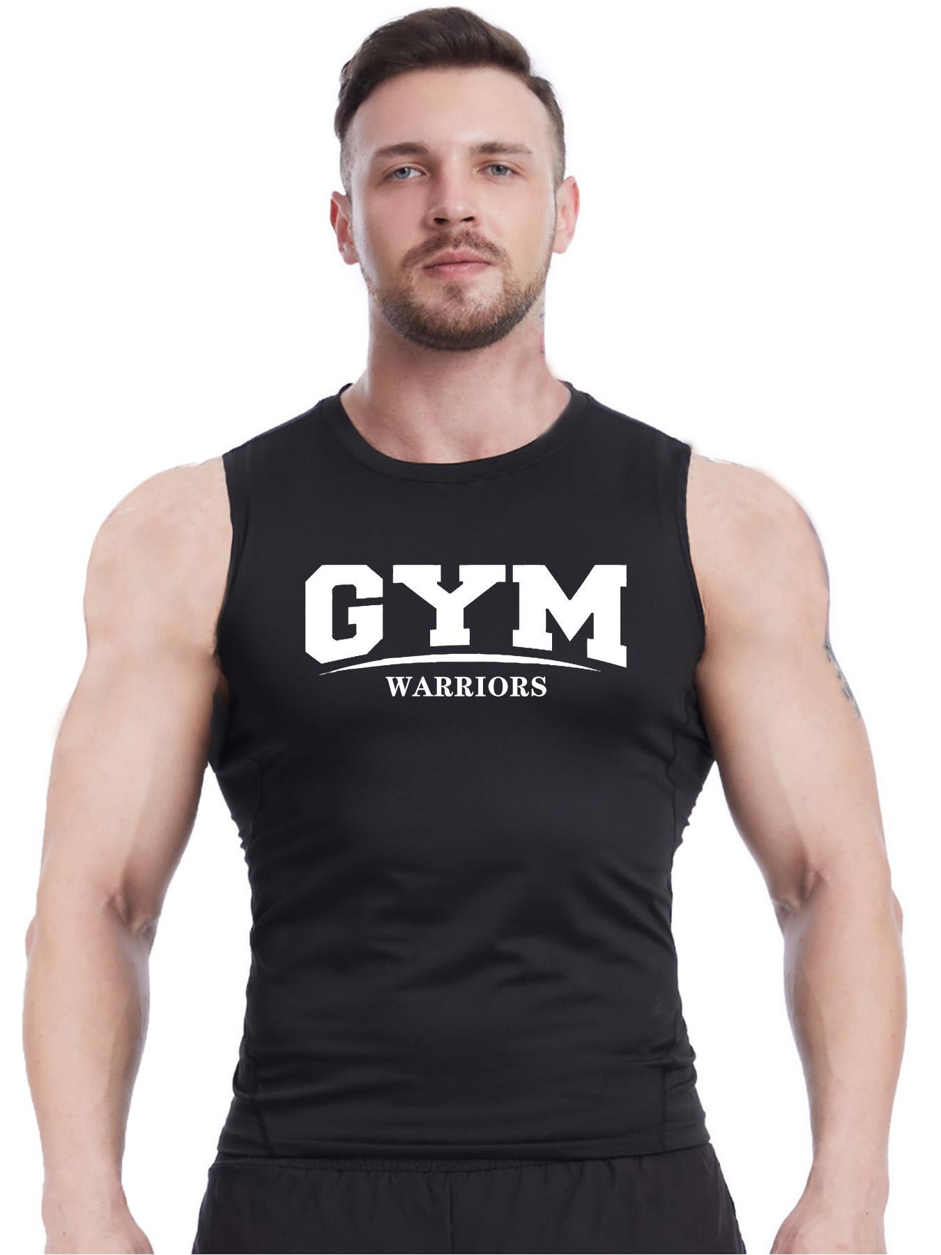 Men's Letter Print Sleeveless T-shirt, Regular Fit Casual Sleeveless Top for Summer, Men's Top for Gym Workout Running, Fitness Workout Vest, Sport Vests