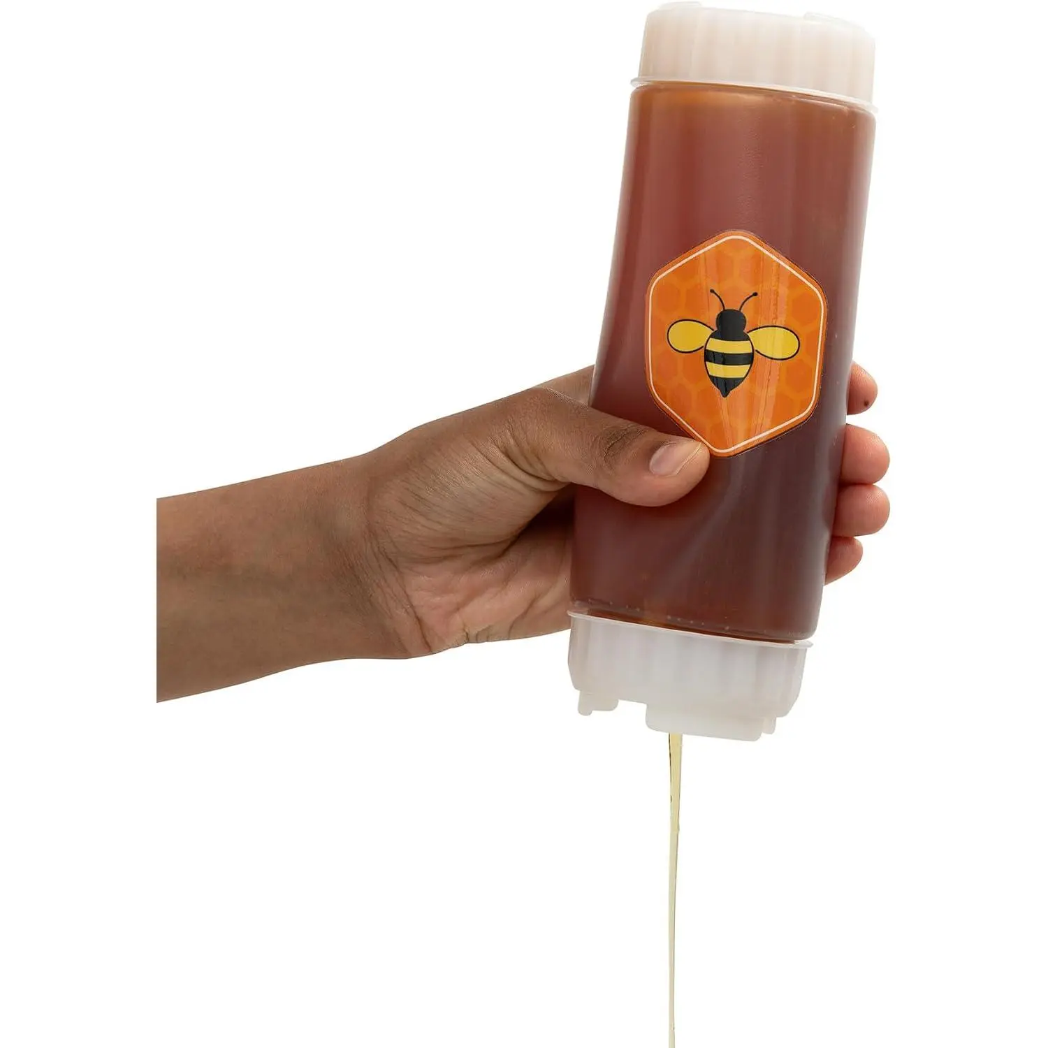 Modern FIFO Honey Dispenser Canister, 18oz Refillable Food-Safe Plastic, No-Drip Dispensing, Wide Twist Cap for Easy Refill, Durable Squeezable, Dishwasher Safe (Suitable for Molasses)