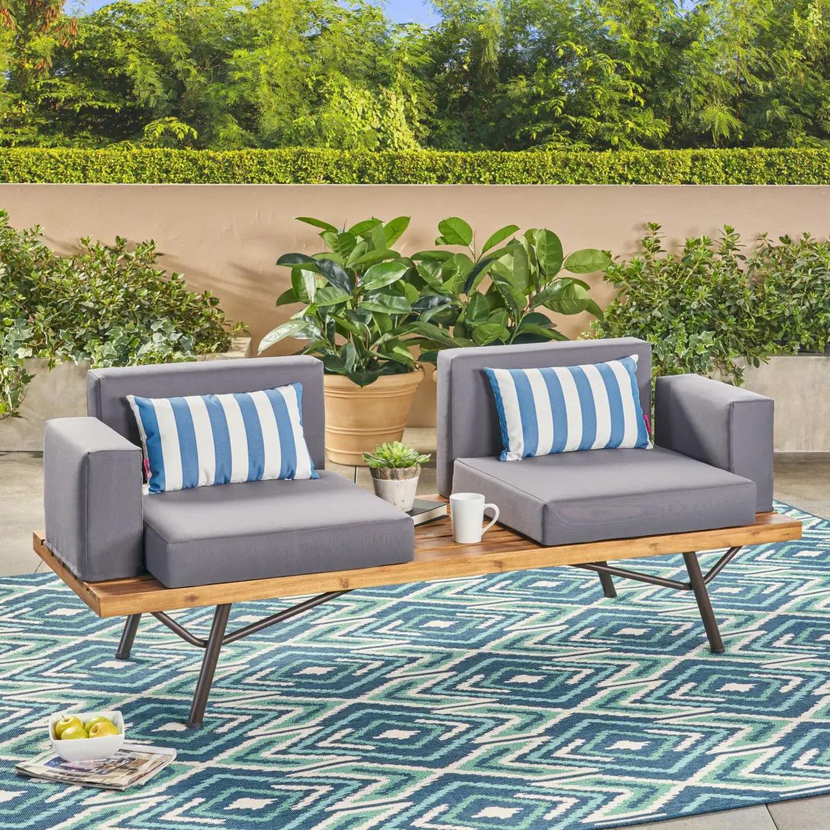 Christopher Knight Home® Outdoor Acacia Wood 2-Seater Sofa with Metal Legs, Outdoor Sofas for Garden, Patio
