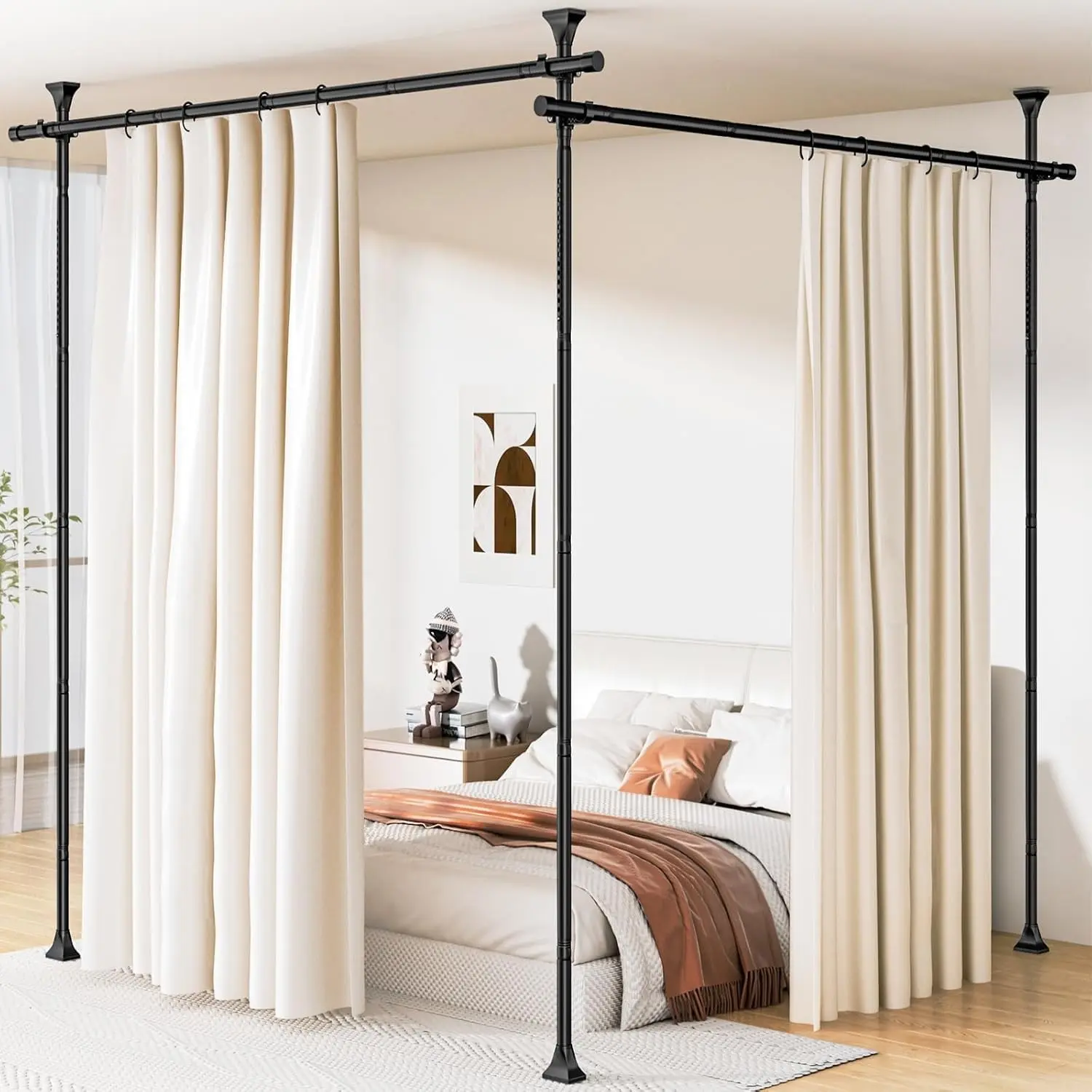 Room Divider Curtain Rod No Drilling, Adjustable 4-10ft(H) 28-114in(W) | Room Separator, Temporary Privacy Tension Curtain Rods, Freestanding Space Room Separator, Black
