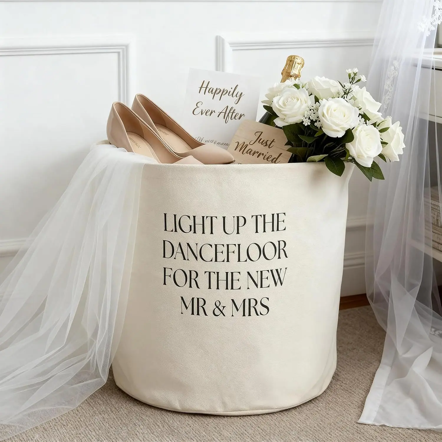 Wedding Baskets with Handles 16 inch Large Storage Basket for Wedding Glow Sticks Slippers Flip-flops Umbrella Blankets Gift Container for Ceremony Ivory White(Dance Floor)