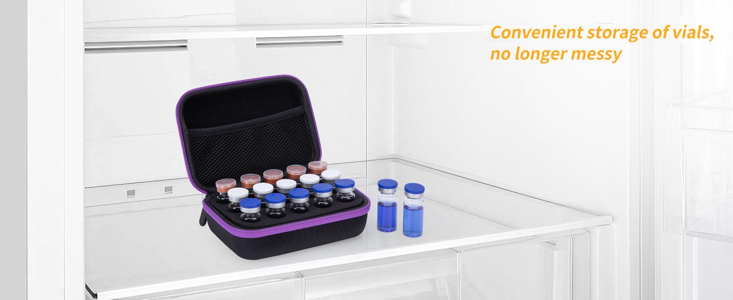 Peptide Vial Storage Case, Insulin Fridge Holder Storage Case Protector Holder Insulin Cooler Travel Case Organizer Fits Standard 10ml U-100 Vials,15-Slot,Black